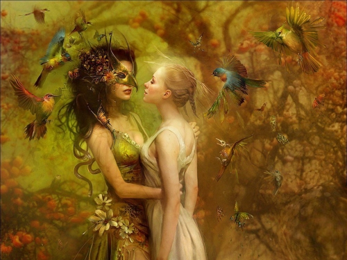 Wallpaper with colorful fantasy or not that girls world. [1024768] [fantasy, painting, girls] (1499 wallpapers)